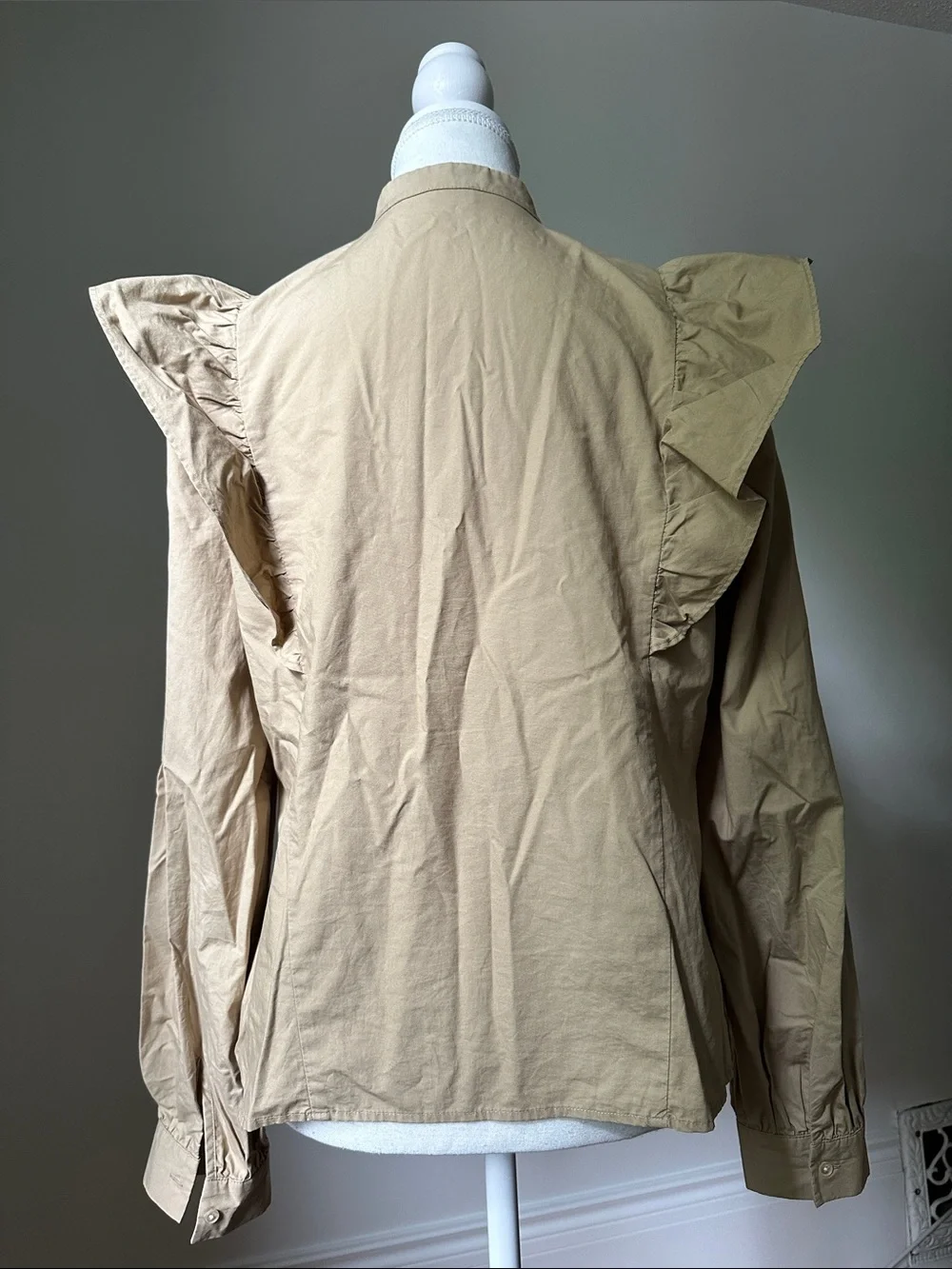 WILFRED Tan Panthere Ruffle Preppy Coquette 100% Cotton Blouse Medium - Picture 4 of 7